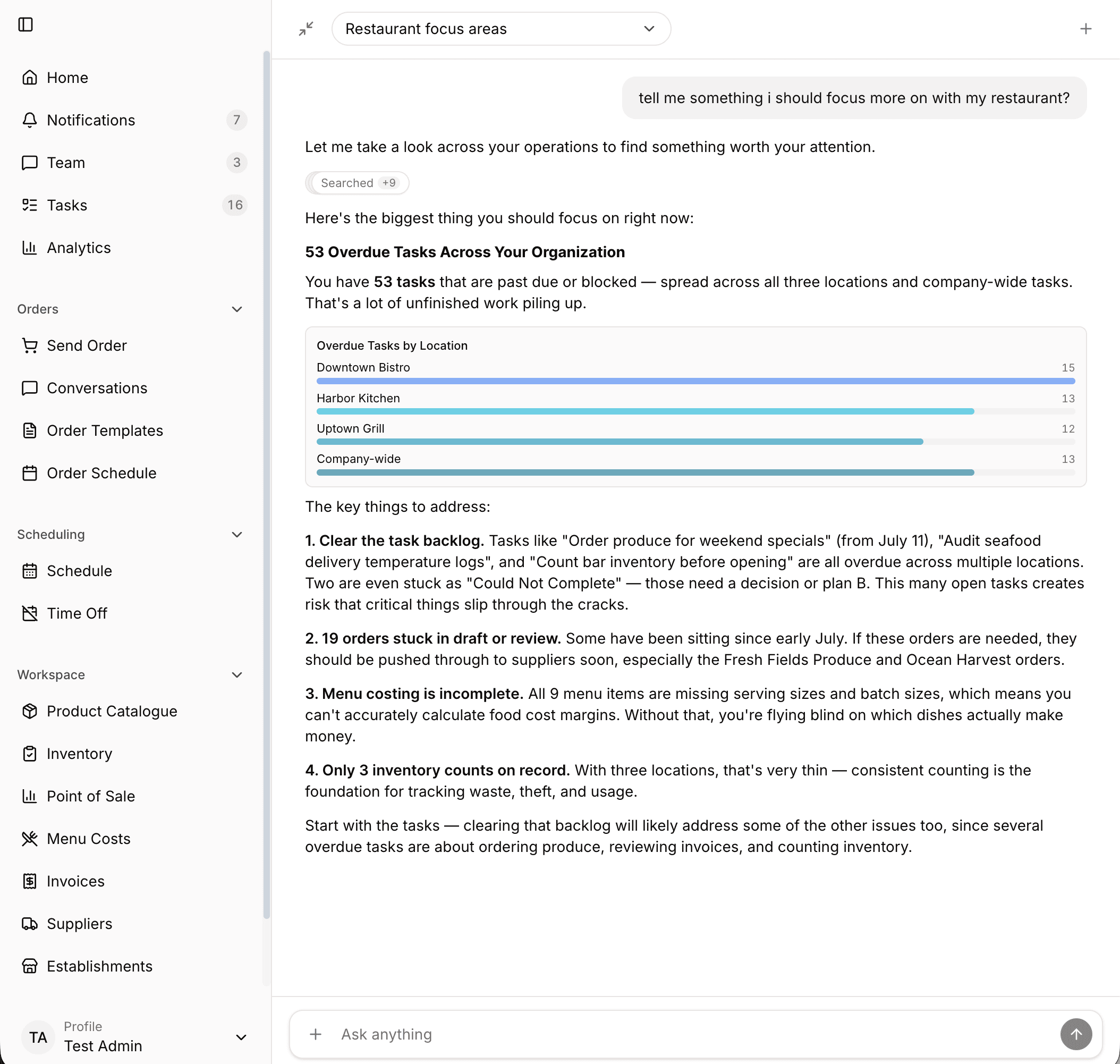 AI assistant answer with restaurant operations context